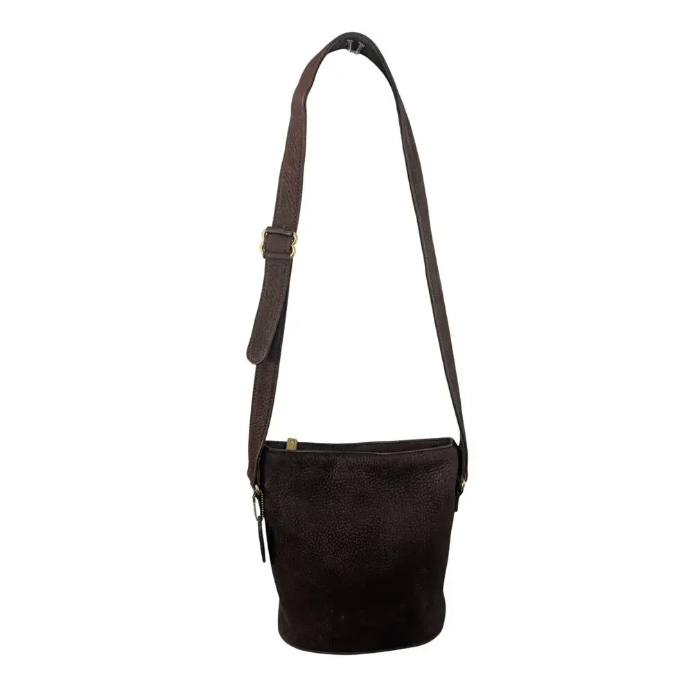 COACH COLLECTOR! ESPRESSO BROWN GENUINE PEBBLED NUBUCK LEATHER BUCKET BAG PURSE!